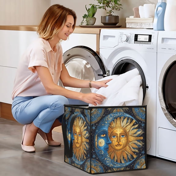 Collapsible Storage Basket Laundry Hamper Portable Organizer Bin For Home Storage Sun and Moon-faced