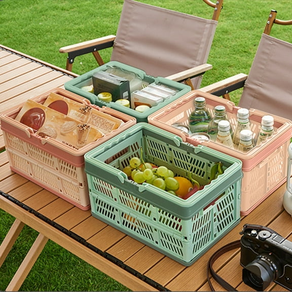 Collapsible Storage Basket for Picnics and Shopping Portable Organizer with Lid for Snacks and Sundries Easy Stacking Home Organization for Desktops and Outdoor Use Ihhddx