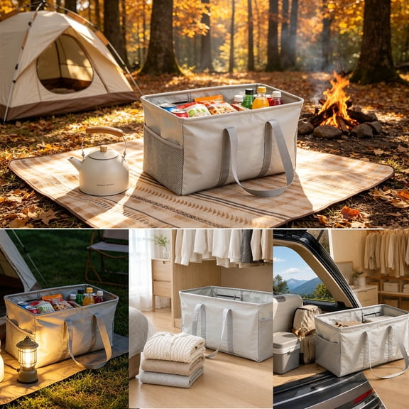 Collapsible Storage Baskets, Folding Utility Tote, Foldable Multifunctional Storage Bag Large Capacity Home Picnic Tool Organizer