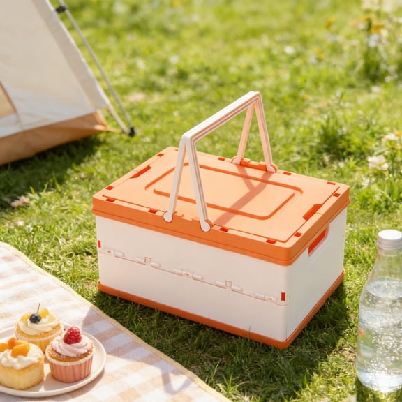 Collapsible Storage Bin Foldable Organizer Box with Lid Convertible to Tabletop for Home Organization Outdoor Camping Picnic Basket Toy Storage and Portable Carrying