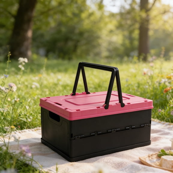 Collapsible Storage Bin Foldable Organizer Box with Lid Convertible to Tabletop for Home Organization Outdoor Camping Picnic Basket Toy Storage and Portable Carrying