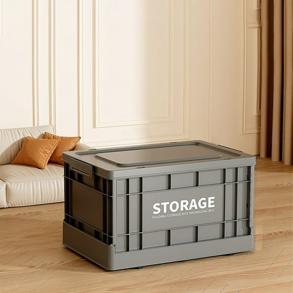 Collapsible Storage Bin with Lid, Foldable Plastic Organizer Box for Home, Waterproof Toy Clothes Blankets Organizing, Sturdy Stackable Design for Bedroom, Living Room, Kids Room