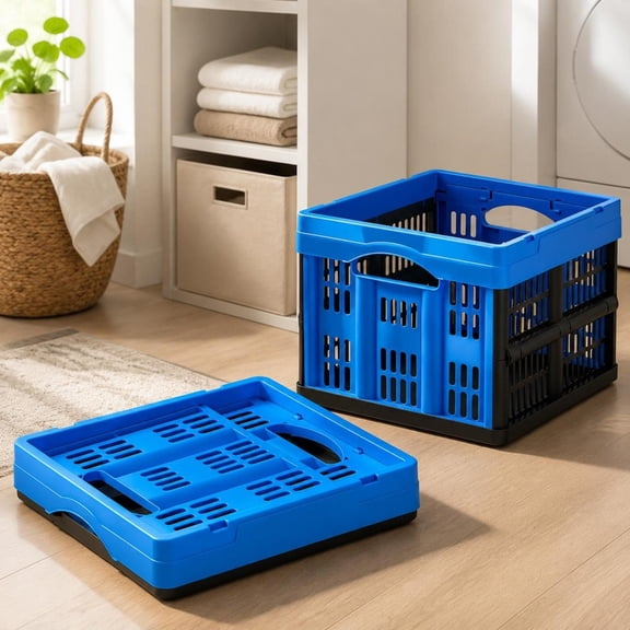 Collapsible Storage Bins (3 Pack), 25L Capacity, Stackable Folding Crates with Handles, PP Plastic, 22 lb Load Capacity