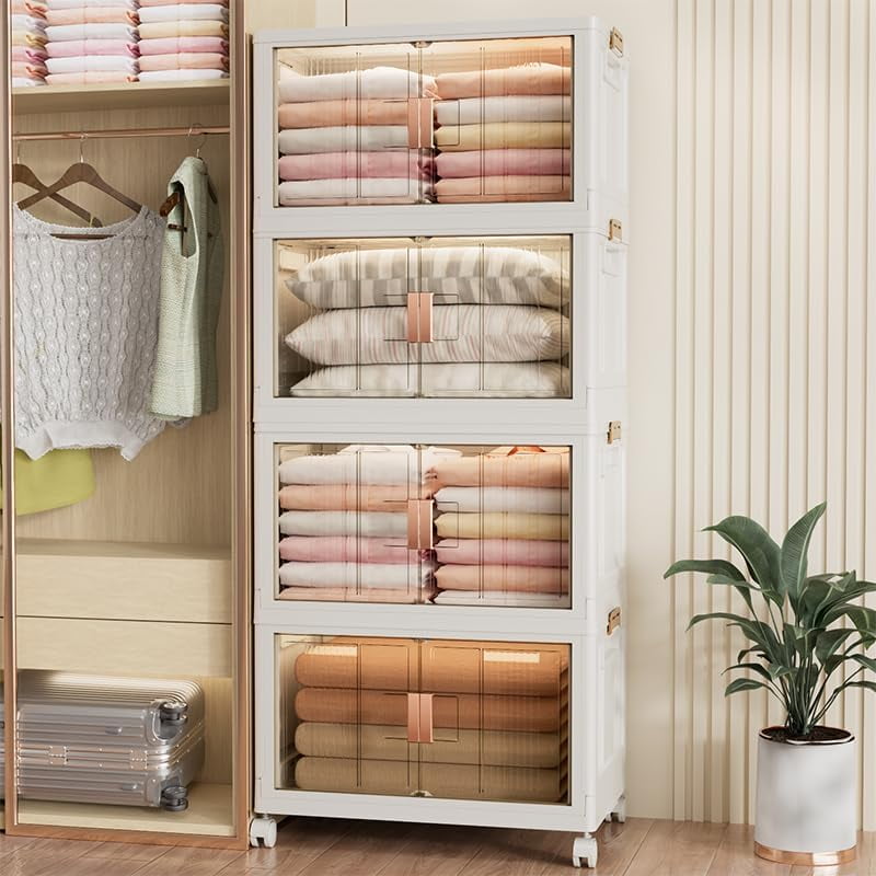 Collapsible Storage Bins 4 Packs, Stackable Storage Bins 19 Gallon