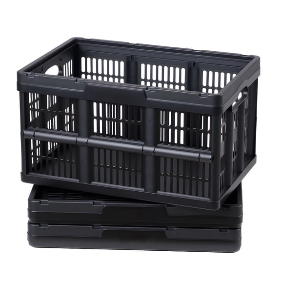 Collapsible Storage Bins, 45L 3 Packs, Stackable with Handles, Holds 33 lbs Each, Heavy for Home Organizing