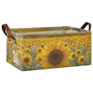 Collapsible Storage Bins Fabric Shelf Baskets with Handles 16.9"x11.4"x7.7" Closet Organizer Sunflower Sea