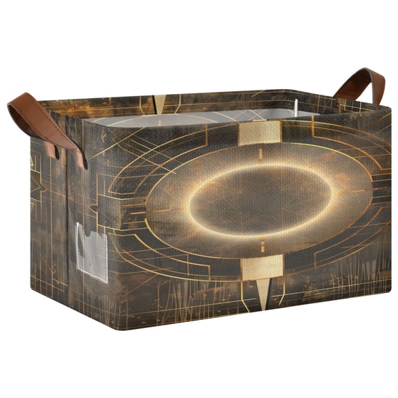 Collapsible Storage Bins Fabric Shelf Baskets with Handles Closet Organizer Abstract Bronze Geometric 16.9x11.4x10