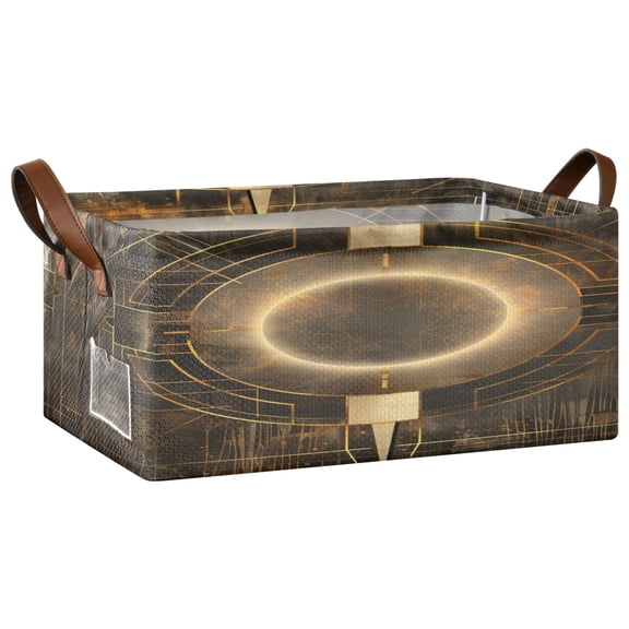 Collapsible Storage Bins Fabric Shelf Baskets with Handles Closet Organizer Abstract Bronze Geometric 16.9x11.4x7.7