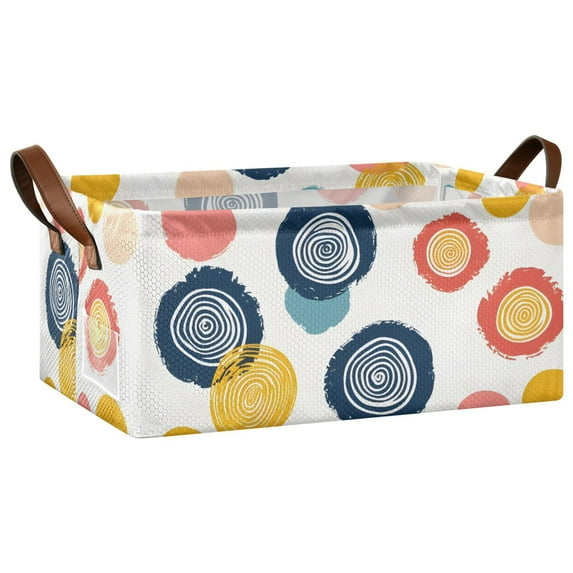 Collapsible Storage Bins Fabric Shelf Baskets with Handles Closet Organizer Abstract Circle and Dots 16.9x11.4x7.7
