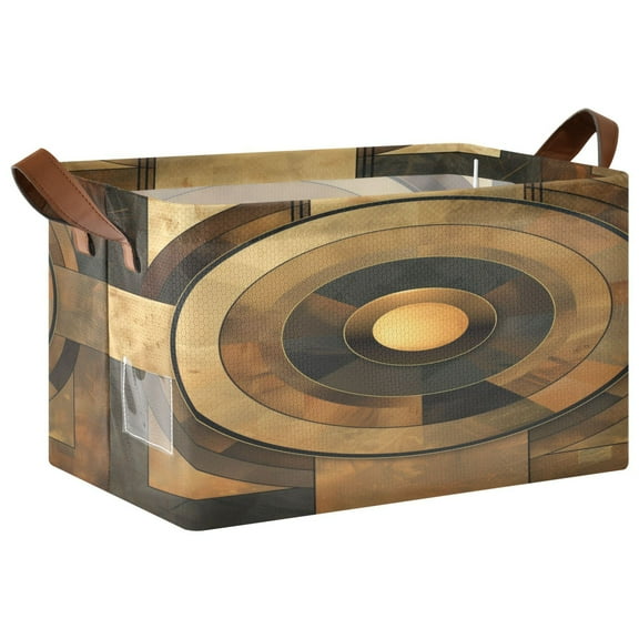 Collapsible Storage Bins Fabric Shelf Baskets with Handles Closet Organizer Abstract Olive Brown Geometric 16.9x11.4x10