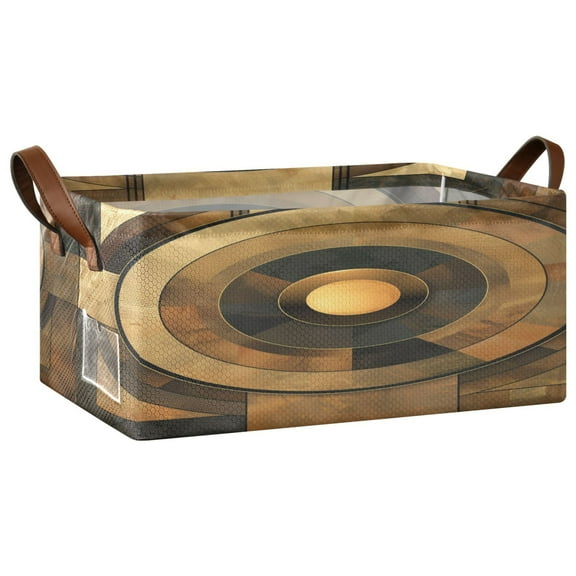 Collapsible Storage Bins Fabric Shelf Baskets with Handles Closet Organizer Abstract Olive Brown Geometric 16.9x11.4x7.7