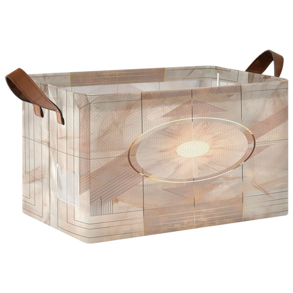 Collapsible Storage Bins Fabric Shelf Baskets with Handles Closet Organizer Abstract Rose Beige Geometric 16.9x11.4x10