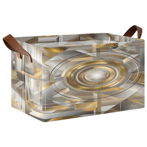 Collapsible Storage Bins Fabric Shelf Baskets with Handles Closet Organizer Abstract Silver Geometric 16.9x11.4x10