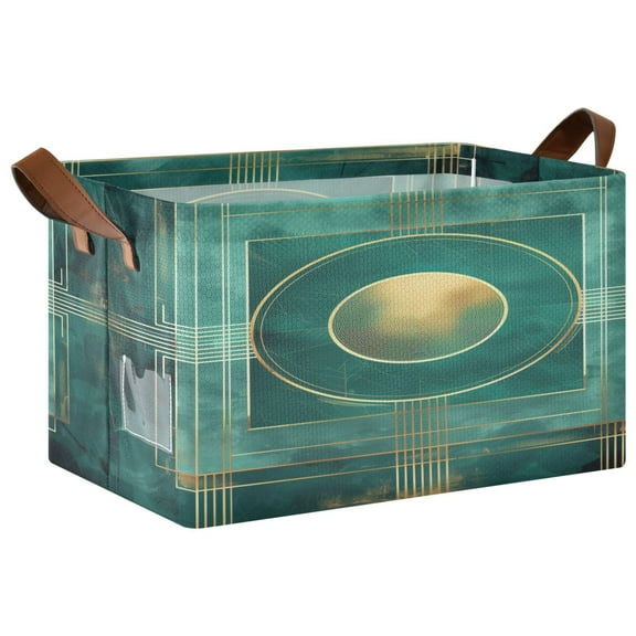 Collapsible Storage Bins Fabric Shelf Baskets with Handles Closet Organizer Abstract Teal Geometric 16.9x11.4x10