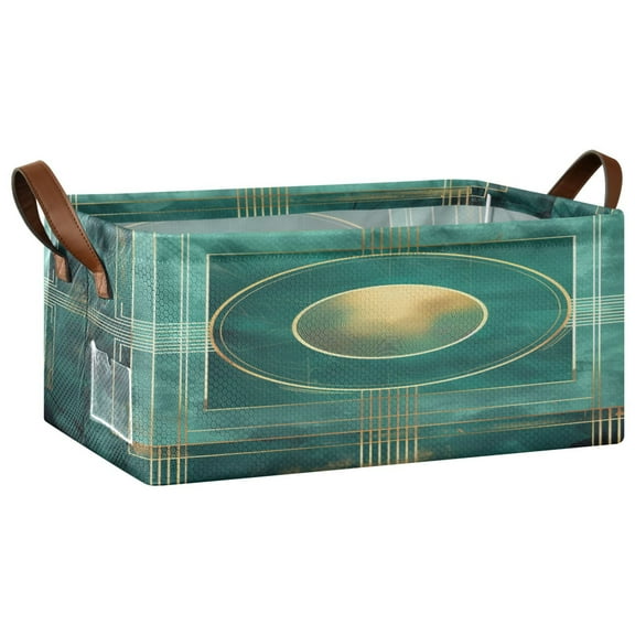 Collapsible Storage Bins Fabric Shelf Baskets with Handles Closet Organizer Abstract Teal Geometric 16.9x11.4x7.7