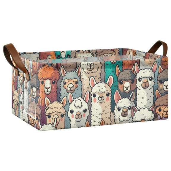 Collapsible Storage Bins Fabric Shelf Baskets with Handles Closet Organizer Alpaca Llama Animal Faces 16.9x11.4x7.7