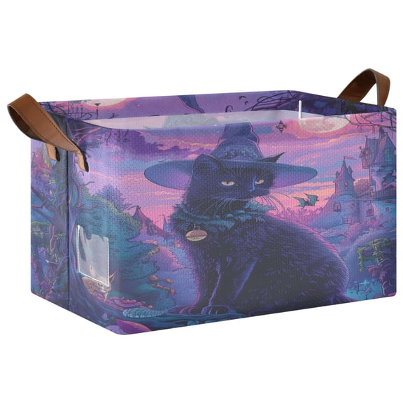 Collapsible Storage Bins Fabric Shelf Baskets with Handles Closet Organizer Black Cat with Wizard Hat 16.9x11.4x10
