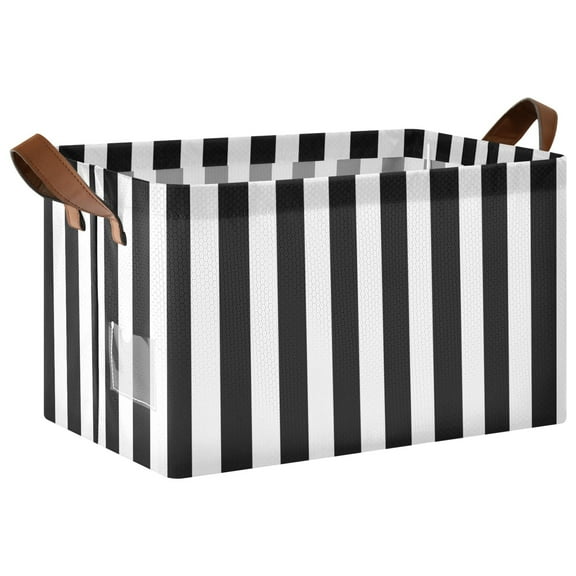 Collapsible Storage Bins Fabric Shelf Baskets with Handles Closet Organizer Black and White Striped 16.9x11.4x10