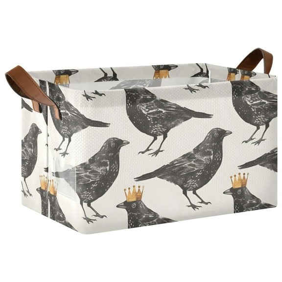 Collapsible Storage Bins Fabric Shelf Baskets with Handles Closet Organizer Blackbirds with Crown 16.9x11.4x10