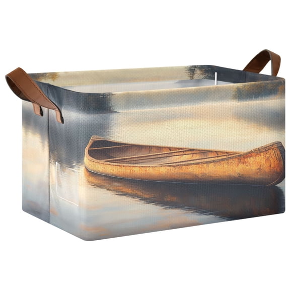 Collapsible Storage Bins Fabric Shelf Baskets with Handles Closet Organizer Canoe on Calm Lake 16.9x11.4x10