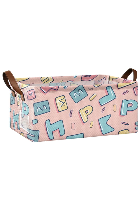 Collapsible Storage Bins Fabric Shelf Baskets with Handles Closet Organizer Cartoon Letter and Character 16.9x11.4x7.7
