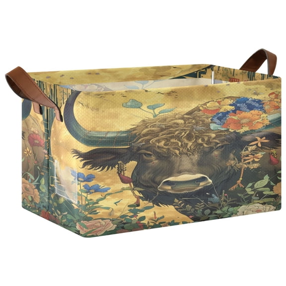 Collapsible Storage Bins Fabric Shelf Baskets with Handles Closet Organizer Cattle Flower Moon 16.9x11.4x10