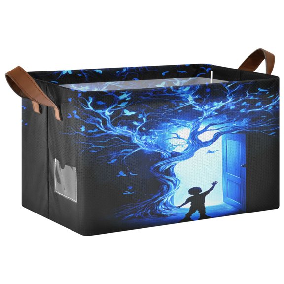 Collapsible Storage Bins Fabric Shelf Baskets with Handles Closet Organizer Child Blue Tree Door 16.9x11.4x10