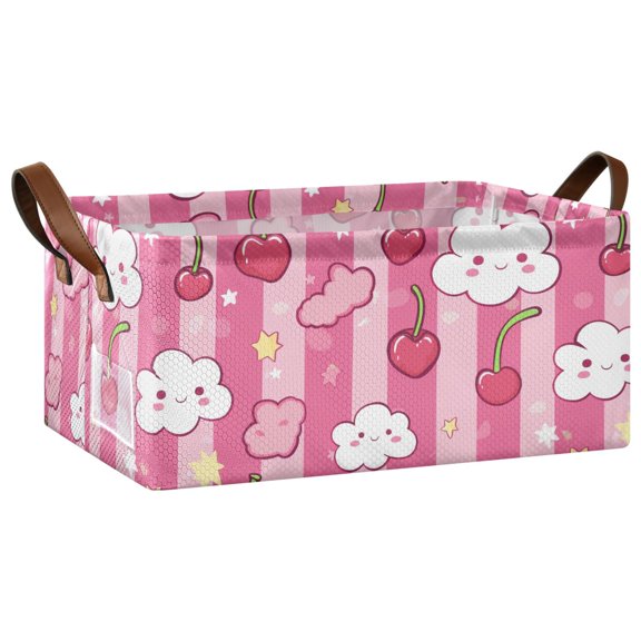 Collapsible Storage Bins Fabric Shelf Baskets with Handles Closet Organizer Clouds Cherries Star 16.9x11.4x7.7