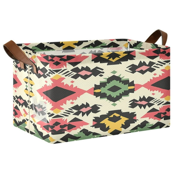 Collapsible Storage Bins Fabric Shelf Baskets with Handles Closet Organizer Colorful Aztec Pattern 16.9x11.4x10