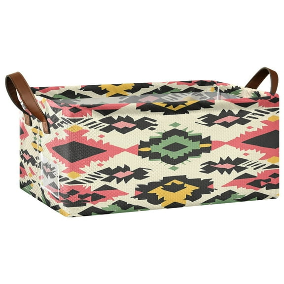 Collapsible Storage Bins Fabric Shelf Baskets with Handles Closet Organizer Colorful Aztec Pattern 16.9x11.4x7.7