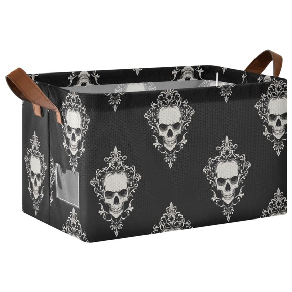 Collapsible Storage Bins Fabric Shelf Baskets with Handles Closet Organizer Cool Skulls Filigree 16.9x11.4x10