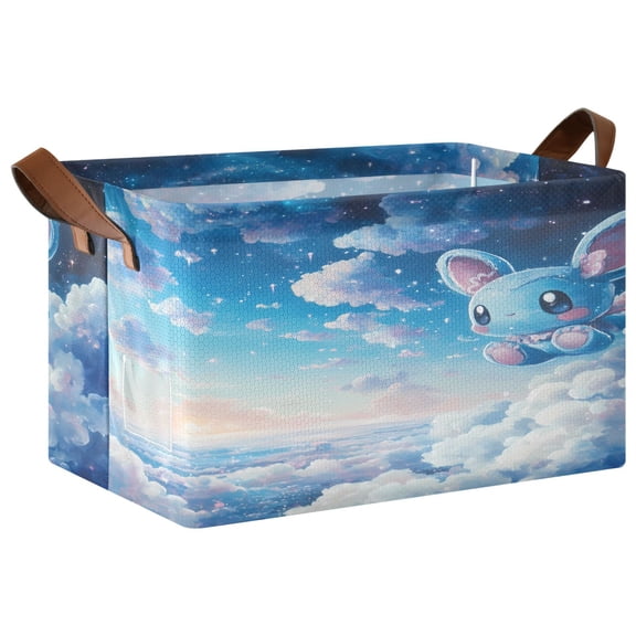 Collapsible Storage Bins Fabric Shelf Baskets with Handles Closet Organizer Cute Blue Mouse in Sky 16.9x11.4x10