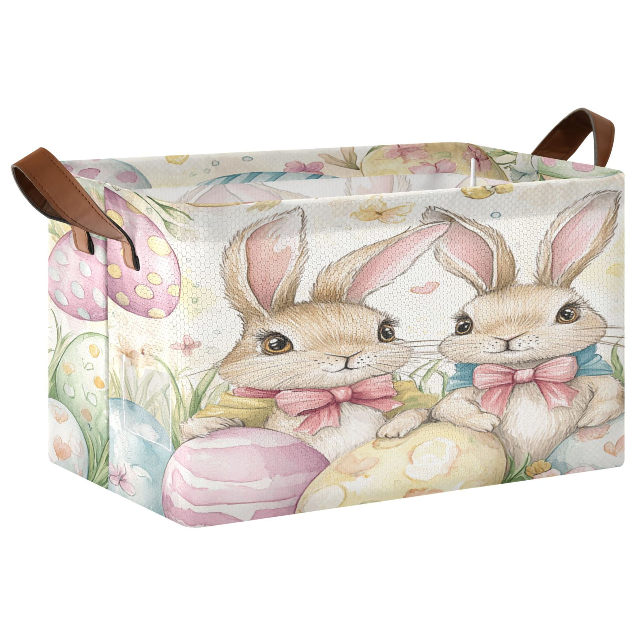 Collapsible Storage Bins Fabric Shelf Baskets with Handles Closet Organizer Cute Bunnies and Easter Eggs 16.9x11.4x10