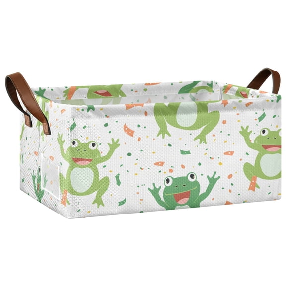 Collapsible Storage Bins Fabric Shelf Baskets with Handles Closet Organizer Cute Cartoon Frogs with Confetti 16.9x11.4x7.7