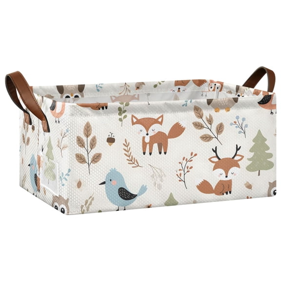 Collapsible Storage Bins Fabric Shelf Baskets with Handles Closet Organizer Cute Owl Fox Tree 16.9x11.4x7.7