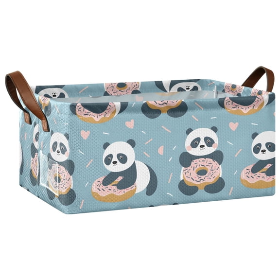 Collapsible Storage Bins Fabric Shelf Baskets with Handles Closet Organizer Cute Panda and Donut 16.9x11.4x7.7