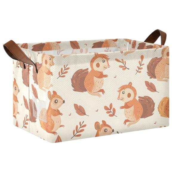Collapsible Storage Bins Fabric Shelf Baskets with Handles Closet Organizer Cute Squirrel and Leaf 16.9x11.4x10