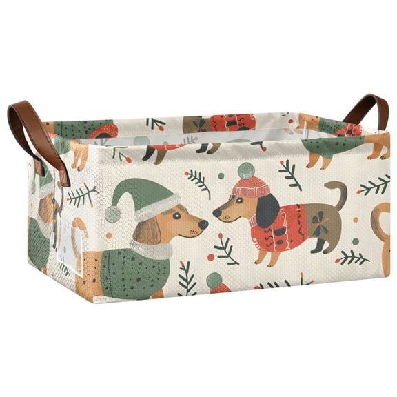 Collapsible Storage Bins Fabric Shelf Baskets with Handles Closet Organizer Dachshunds Dog with Sweater and Hat 16.9x11.4x7.7