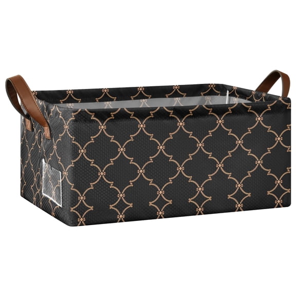 Collapsible Storage Bins Fabric Shelf Baskets with Handles Closet Organizer Elegant Grid Lines 16.9x11.4x7.7