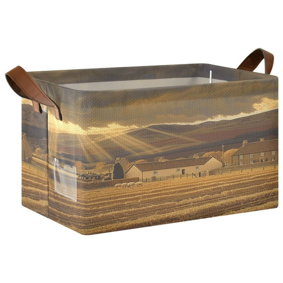 Collapsible Storage Bins Fabric Shelf Baskets with Handles Closet Organizer Farms with Sunshine 16.9x11.4x10