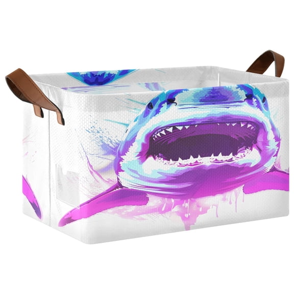 Collapsible Storage Bins Fabric Shelf Baskets with Handles Closet Organizer Fierce Fantasy Shark 16.9x11.4x10