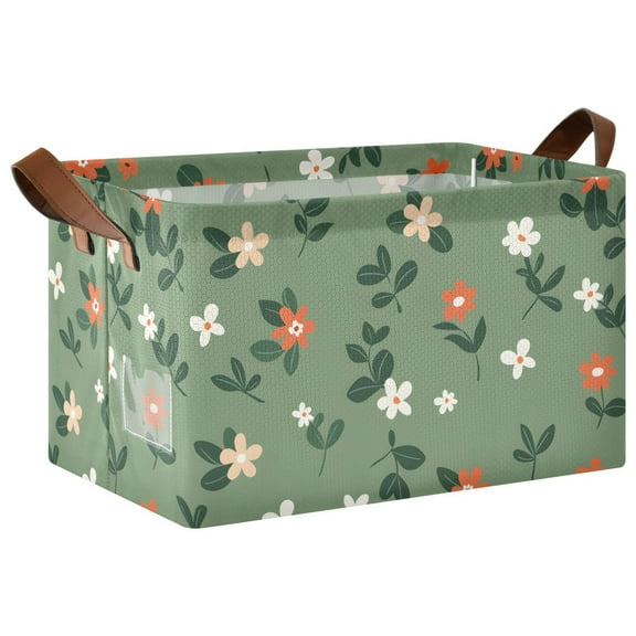 Collapsible Storage Bins Fabric Shelf Baskets with Handles Closet Organizer Flowers with Leaves 16.9x11.4x10
