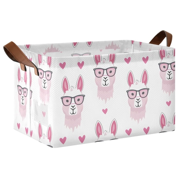 Collapsible Storage Bins Fabric Shelf Baskets with Handles Closet Organizer Funny Llamas with Glasses 16.9x11.4x10