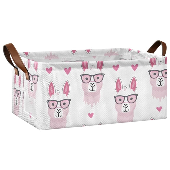 Collapsible Storage Bins Fabric Shelf Baskets with Handles Closet Organizer Funny Llamas with Glasses 16.9x11.4x7.7