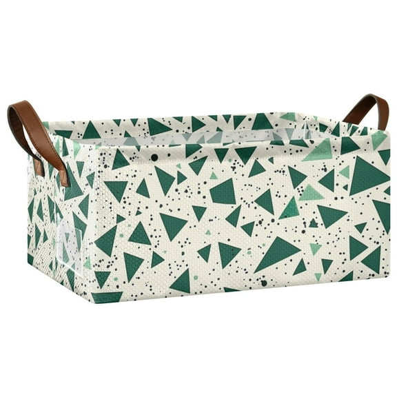Collapsible Storage Bins Fabric Shelf Baskets with Handles Closet Organizer Green Small Triangles 16.9x11.4x7.7