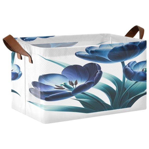 Collapsible Storage Bins Fabric Shelf Baskets with Handles Closet Organizer Ink Tulips with Leaf 16.9x11.4x10