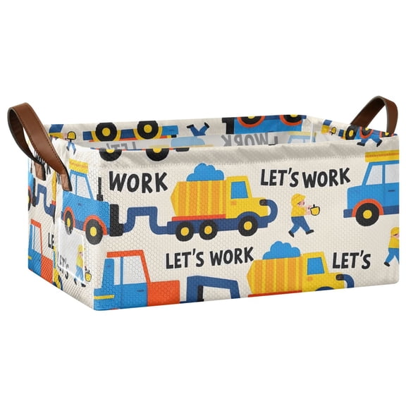 Collapsible Storage Bins Fabric Shelf Baskets with Handles Closet Organizer Let's Work Construction Vehicle 16.9x11.4x7.7