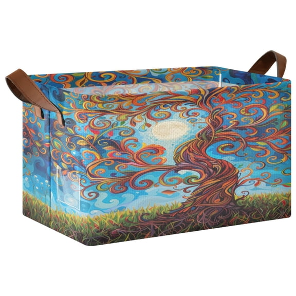 Collapsible Storage Bins Fabric Shelf Baskets with Handles Closet Organizer Lift Tree and Moon 16.9x11.4x10