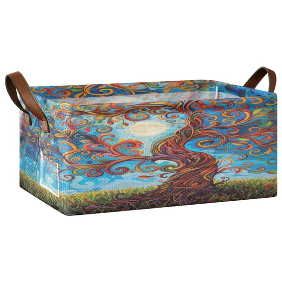 Collapsible Storage Bins Fabric Shelf Baskets with Handles Closet Organizer Lift Tree and Moon 16.9x11.4x7.7
