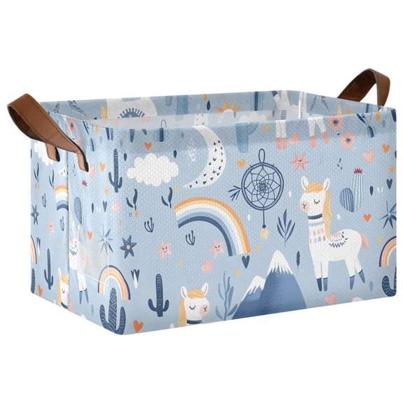 Collapsible Storage Bins Fabric Shelf Baskets with Handles Closet Organizer Llamas Cactus Mountains Rainbow 16.9x11.4x10